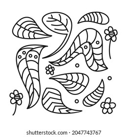 Seamless Pattern Floral, Line Art Style, Leaf And Flower Vector