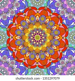 Seamless pattern with floral mandala. Oriental circular pattern with ethnic mandala, vector illustration. 
