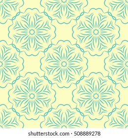 Seamless pattern with floral mandalas in beautiful colors. Vector background. Perfect for prints, wallpaper, wrapping paper etc.