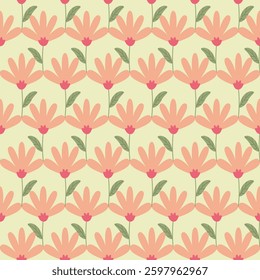 Seamless pattern, floral pattern, minimal, flower decoration, green tone, comfortable to the eyes, suitable for making wallpaper, background, tile pattern.