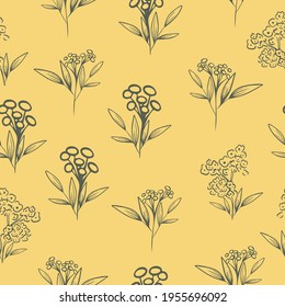Estilo floral moderno de patrón sin inconvenientes en la ilustración del vector de diseño de fondo amarillo