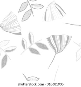 Seamless pattern of floral motif,  acorn, branches, doodles. Hand drawn.
