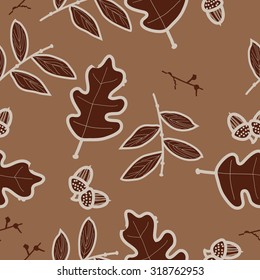 Seamless   pattern of   floral motif,  acorn, branches, ellipses,leaves, autumn theme, doodles. Hand drawn.