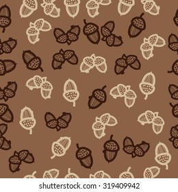 Seamless pattern of floral motif with acorn. Ellipses, stripes, Hand drawn.