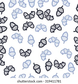 Seamless pattern of floral motif with acorn. Ellipses, stripes, Hand drawn.