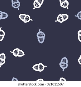 Seamless pattern of floral motif with acorn. Ellipses,hole, Hand drawn.