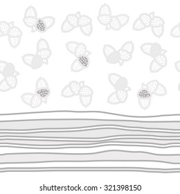 Seamless pattern of floral motif , acorns, stripes, spots, hole, doodles. Hand drawn, autumn theme.