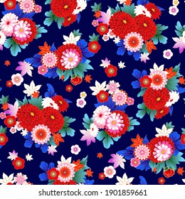 Seamless pattern with floral motif in asian style for design of spring dress fabrics