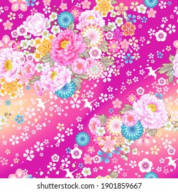 Seamless pattern with floral motif in asian style for design of spring dress fabrics