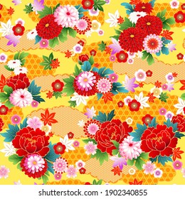 Seamless pattern with floral motif in asian style for design of spring dress fabrics
