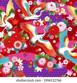 Seamless pattern with floral motif in asian style for design of spring dress fabrics