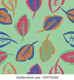 Seamless pattern of floral motif with autumn leaves. Stripes,leaves, hole, spots. Hand drawn.