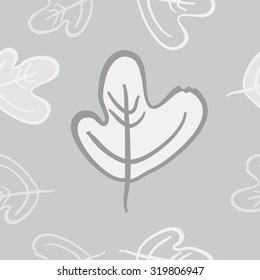 Seamless pattern of floral motif with autumn leaves. Stripes,leaves, hole, spots. Hand drawn.