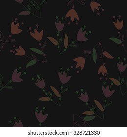 Seamless   pattern  of  floral motif, bells, branches, spots, flowers. Hand drawn.