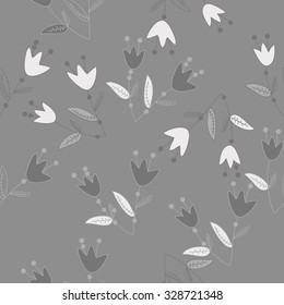 Seamless   pattern  of  floral motif, bells, branches, spots, flowers. Hand drawn.