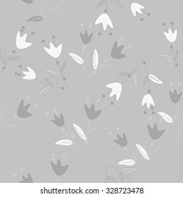 Seamless   pattern  of  floral motif, bells, branches, spots, flowers. Hand drawn.