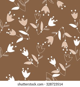 Seamless   pattern  of  floral motif, bells, branches, spots, flowers. Hand drawn.