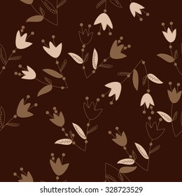 Seamless   pattern  of  floral motif, bells, branches, spots, flowers. Hand drawn.