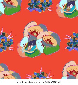 Seamless pattern with floral motif. Seamless floral pattern with blue and green flowers, watercolor. Vector flower illustration.