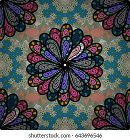 Seamless pattern with floral motif. Seamless floral pattern with blue flowers, watercolor. Vector flower illustration.