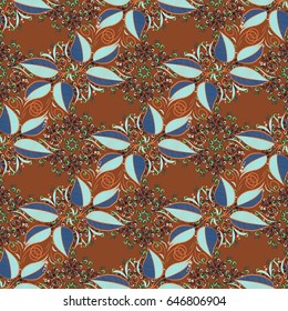 Seamless pattern with floral motif. Seamless floral pattern with blue and pink leaves, watercolor. Vector leaf illustration.