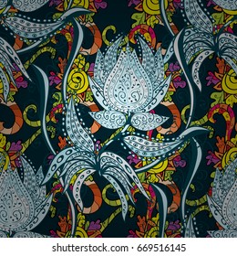 Seamless pattern with floral motif. Seamless floral pattern with blue and pink flowers, watercolor. Vector flower illustration.