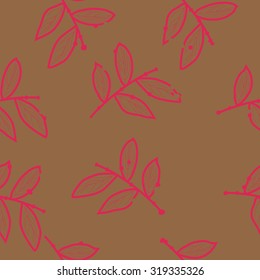 Seamless pattern of floral motif with branches. Stripes, leaves, Hand drawn.