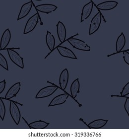 Seamless pattern of floral motif with branches. Stripes, leaves, Hand drawn.