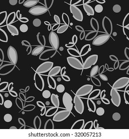 Seamless   pattern of   floral motif,   branches, leaves, ellipses, autumn theme, doodles. Hand drawn.