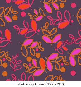 Seamless   pattern of   floral motif,   branches, leaves, ellipses, autumn theme, doodles. Hand drawn.