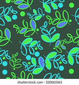 Seamless   pattern of   floral motif,   branches, leaves, ellipses, autumn theme, doodles. Hand drawn.