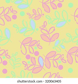 Seamless   pattern of   floral motif,   branches, leaves, ellipses, autumn theme, doodles. Hand drawn.