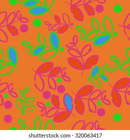 Seamless   pattern of   floral motif,   branches, leaves, ellipses, autumn theme, doodles. Hand drawn.