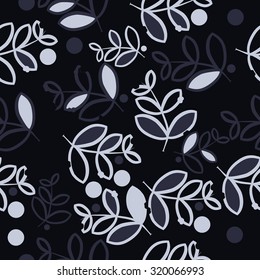 Seamless   pattern of   floral motif,   branches, leaves, ellipses, autumn theme, doodles. Hand drawn.