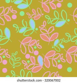 Seamless   pattern of   floral motif,   branches, leaves, ellipses, autumn theme, doodles. Hand drawn.