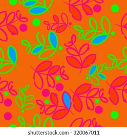 Seamless   pattern of   floral motif,   branches, leaves, ellipses, autumn theme, doodles. Hand drawn.