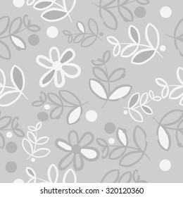 Seamless   pattern of   floral motif,   branches, leaves, ellipses, flowers, doodles. Hand drawn.