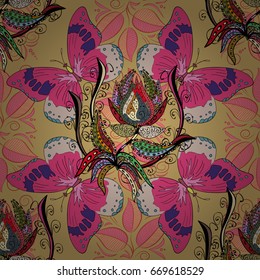 Seamless pattern with floral motif. Seamless floral pattern with colored flowers, watercolor. Vector flower illustration.