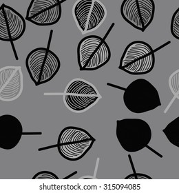 Seamless  pattern of  floral motif,  doodles,   leaves,spots, branches, hole . Hand drawn.