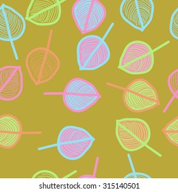 Seamless  pattern of  floral motif,  doodles,   leaves,spots, branches, hole . Hand drawn, autumn theme.