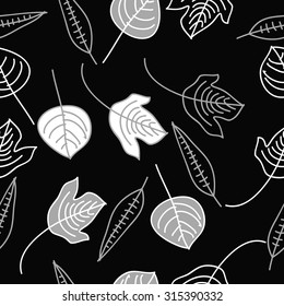 Seamless  pattern of  floral motif,  doodles,   leaves,spots, branches, hole . Hand drawn, autumn theme.
