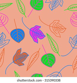 Seamless  pattern of  floral motif,  doodles,   leaves,spots, branches, hole . Hand drawn, autumn theme.
