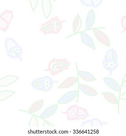 Seamless    pattern  of  floral motif, doodles, acorns, twig, branches, leaves . Hand drawn.