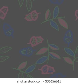 Seamless    pattern  of  floral motif, doodles, acorns, twig, branches, leaves . Hand drawn.