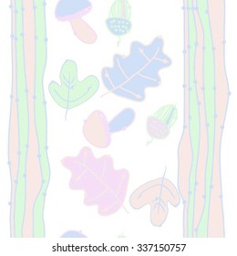 Seamless    pattern  of  floral  motif, doodles, acorns, leaves, oak , ellipses. Hand drawn.