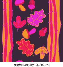 Seamless    pattern  of  floral  motif, doodles, acorns, leaves, oak , ellipses. Hand drawn.