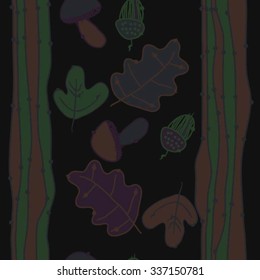 Seamless    pattern  of  floral  motif, doodles, acorns, leaves, oak , ellipses. Hand drawn.