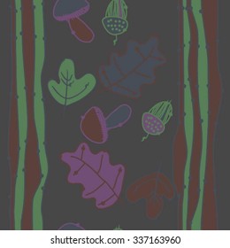 Seamless    pattern  of  floral  motif, doodles, acorns, leaves, oak , ellipses. Hand drawn.