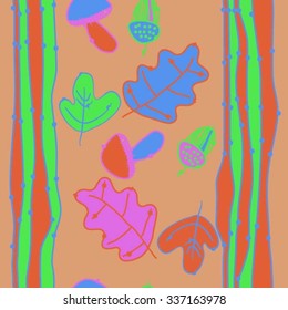 Seamless    pattern  of  floral  motif, doodles, acorns, leaves, oak , ellipses. Hand drawn.