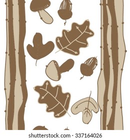 Seamless    pattern  of  floral  motif, doodles, acorns, leaves, oak , ellipses. Hand drawn.